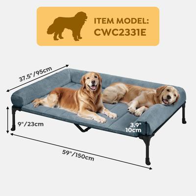 Show full view: Veehoo Cooling Orthopedic Elevated Dog Bed with Removable Fluffy Plush Pillow Cushion, Haze Blue, XX-Large slide 2 of 7