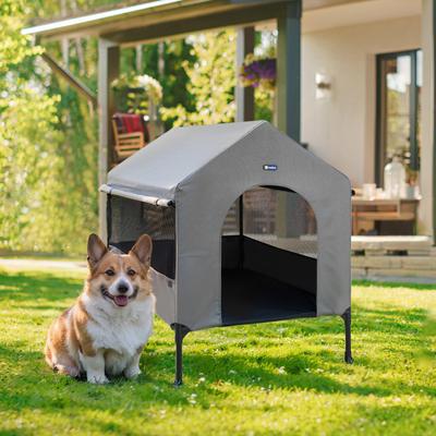 Show full view: Veehoo 2-in-1 Indoor & Outdoor Elevated Cot Bed Dog House, Sky Grey, Sky Grey, Medium slide 7 of 8