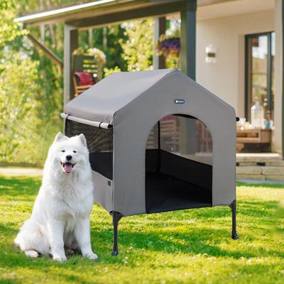 Show full view: Veehoo 2-in-1 Indoor & Outdoor Elevated Cot Bed Dog House, Sky Grey, Sky Grey, Large slide 7 of 8