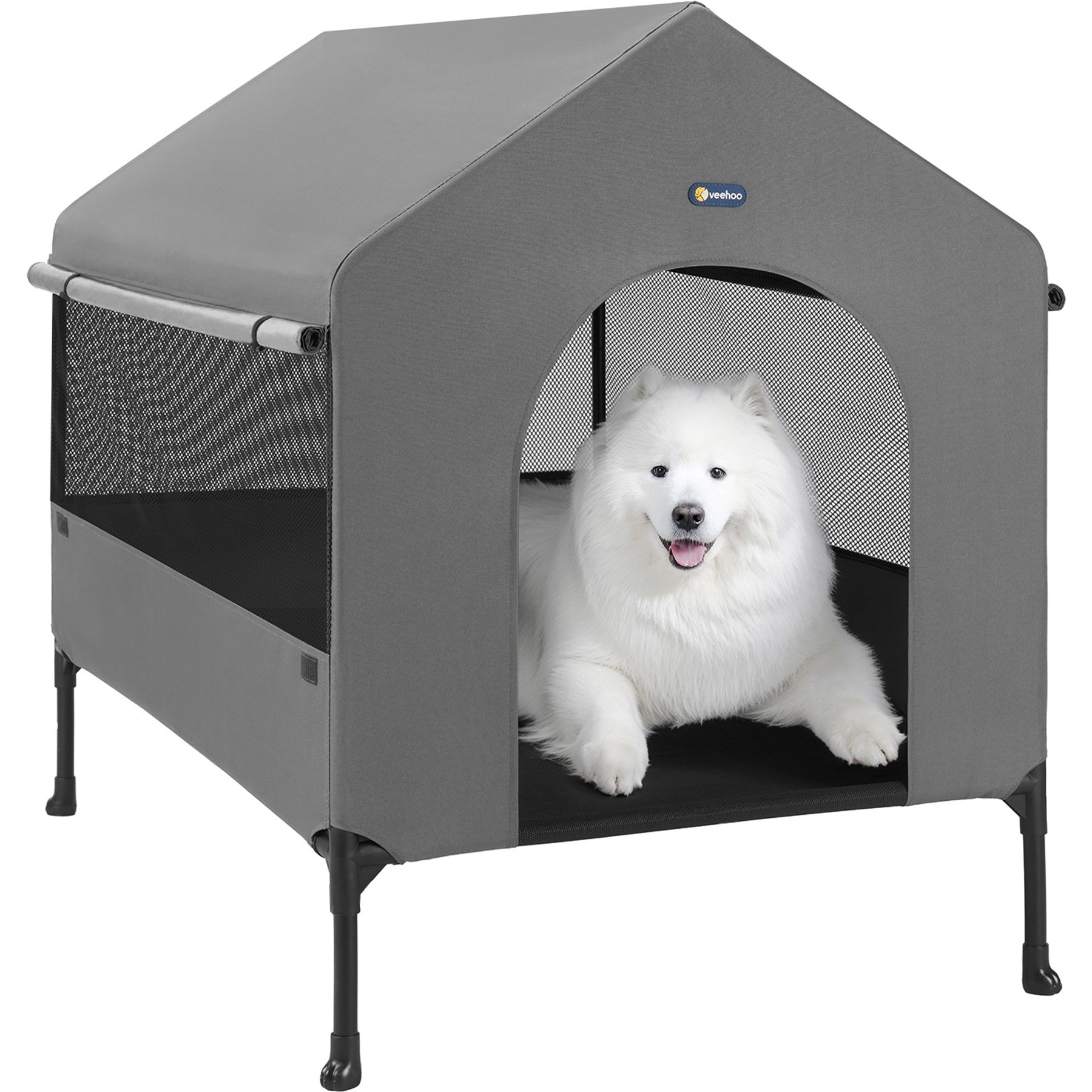 Veehoo 2-in-1 Indoor & Outdoor Elevated Cot Bed Dog House, Sky Grey, Sky Grey, Large