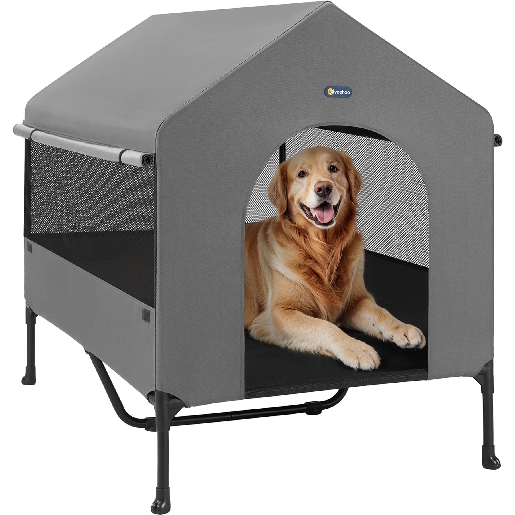 Veehoo 2-in-1 Indoor & Outdoor Elevated Cot Bed Dog House, Sky Grey, Sky Grey, XX-Large