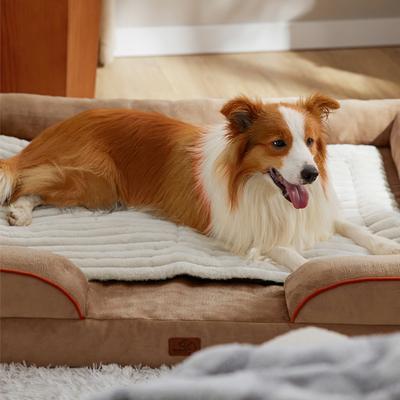 Show full view: Bedsure Corduroy Fleece Self-Warming Cat & Dog Bed, Beige, Large slide 7 of 8