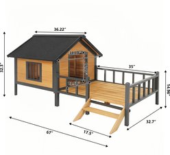 Yafylly Wooden Outdoor Waterproof Roof Dog House with Porch, Honey slide 2 of 5