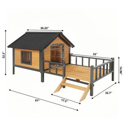 Show full view: Yafylly Wooden Outdoor Waterproof Roof Dog House with Porch, Honey slide 3 of 5