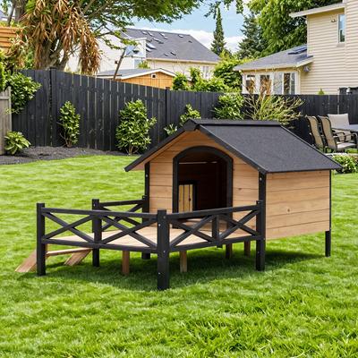 Show full view: Yafylly Wooden Outdoor Dog House with Porch, Yellow Brown slide 5 of 5