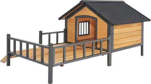 Show full view: Yafylly Wooden Outdoor Waterproof Roof Dog House with Porch, Honey slide 4 of 5