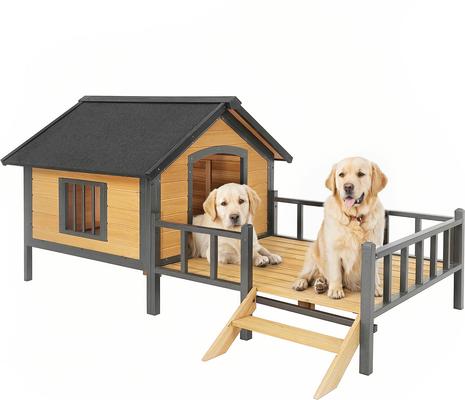 Show full view: Yafylly Wooden Outdoor Waterproof Roof Dog House with Porch, Honey slide 2 of 5