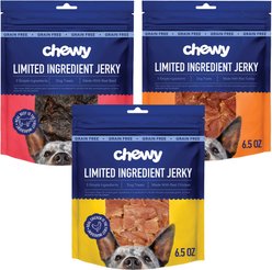 Variety Pack - Chewy Limited Ingredient Jerky Natural Grain-Free Dog Treats (FORMERLY AMERICAN JOURNEY), 6.5-oz bag: Beef, Chicken & Turkey Flavors
