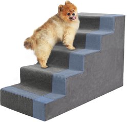 Niubya High Bed & Couch Dog Stairs for Small Dogs with Non-Slip & Removable Washable Cover, Grey, 5-Step