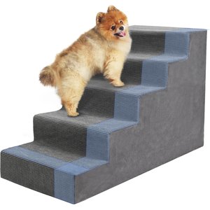Niubya High Bed & Couch Dog Stairs for Small Dogs with Non-Slip & Removable Washable Cover, Grey, 5-Step