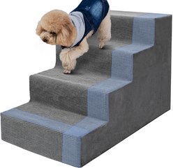 Niubya High Bed & Couch Dog Stairs for Small Dogs with Non-Slip & Removable Washable Cover, Grey, 4-Step