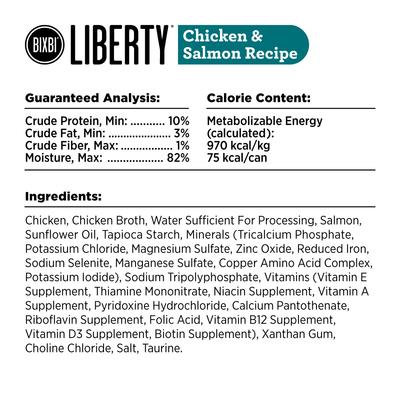 Show full view: BIXBI LIBERTY Chicken, Salmon & Tuna recipe Grain-Free Wet Cat Food, 2.75-oz can, case of 12 slide 6 of 8