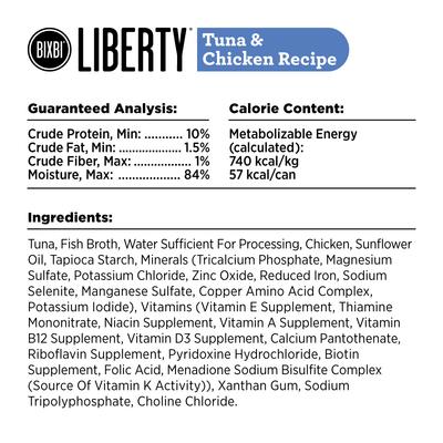 Show full view: BIXBI LIBERTY Chicken, Salmon & Tuna recipe Grain-Free Wet Cat Food, 2.75-oz can, case of 12 slide 5 of 8
