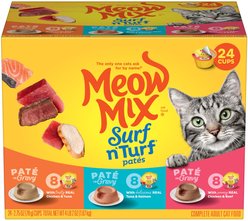 Meow Mix Pate in Gravy Surf n Turf Variety Pack Wet Cat Food, 2.75-oz cup, case of 24