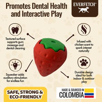 Show full view: EVERFETCH Natural Rubber Strawberry Squeaky Interactive Chicken Scented Dog Chew Toy slide 3 of 6