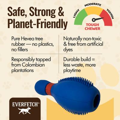 Show full view: EVERFETCH Natural Rubber Dental Bowling Pin Treat-Holder BBQ Scented Dog Chew Toy slide 4 of 7