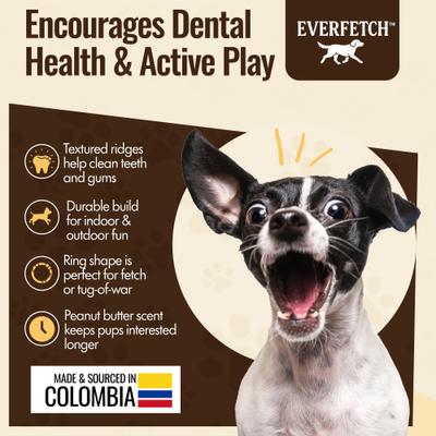 Show full view: EVERFETCH Natural Rubber Dental Ring Peanut Butter Scented Dog Chew Toy slide 3 of 6