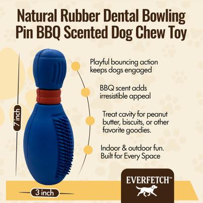Show full view: EVERFETCH Natural Rubber Dental Bowling Pin Treat-Holder BBQ Scented Dog Chew Toy slide 2 of 7