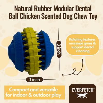 Show full view: EVERFETCH Natural Rubber Modular Dental Ball Chicken Scented Dog Chew Toy slide 3 of 7