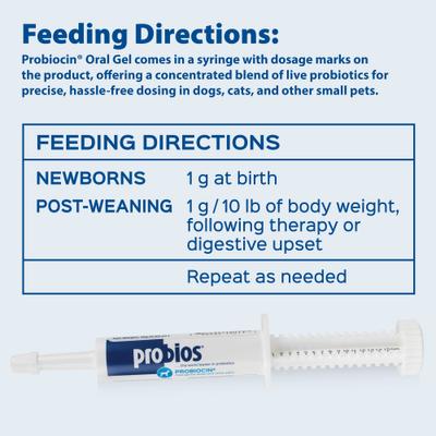 Show full view: Probios Probiocin Oral Gel Dog & Cat Supplement, 15g syringe slide 5 of 12