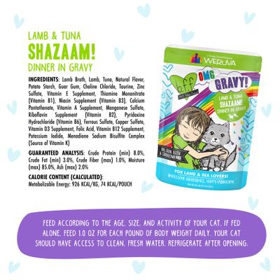 Show full view: BFF OMG Shazaam! Lamb & Tuna Dinner in Gravy Grain-Free Cat Food Pouches, 2.8-oz, pack of 12 slide 6 of 12