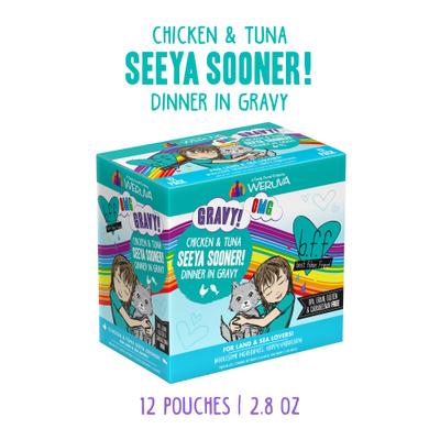 Show full view: BFF OMG Seeya Sooner! Chicken & Tuna Dinner in Gravy Grain-Free Cat Food Pouches, 2.8-oz, pack of 12 slide 3 of 13