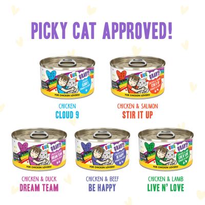 Show full view: BFF OMG Best Feline Friend Oh My Gravy! Yahoo Yellows! Variety Pack Grain-Free Wet Cat Food, 2.8-oz can, case of 12 slide 4 of 13