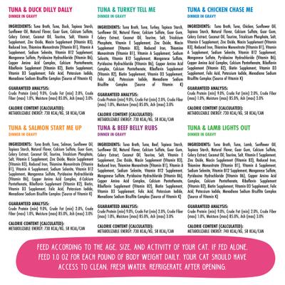 Show full view: BFF OMG Best Feline Friend Oh My Gravy! Tickle Me Pinks! Variety Pack Grain-Free Wet Cat Food, 2.8-oz can, case of 12 slide 5 of 13