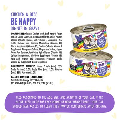Show full view: BFF OMG Be Happy! Chicken & Beef in Gravy Wet Canned Cat Food, 5.5-oz can, case of 8 slide 5 of 12