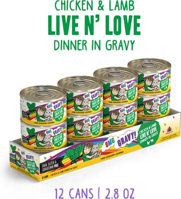 Show full view: BFF OMG Live N' Love! Chicken & Lamb in Gravy Wet Canned Cat Food, 2.8-oz can, case of 12 slide 3 of 11