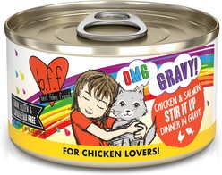 BFF OMG Stir It Up! Chicken & Salmon in Gravy Wet Canned Cat Food, 2.8-oz can, case of 12