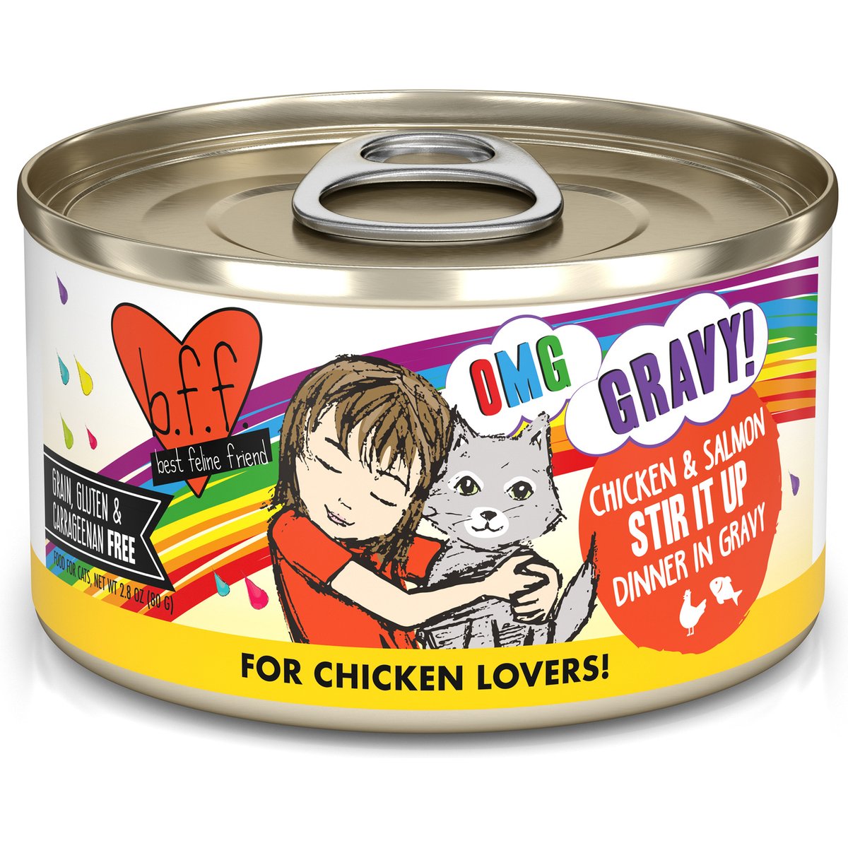 BFF OMG Stir It Up! Chicken & Salmon in Gravy Wet Canned Cat Food, 2.8-oz can, case of 12