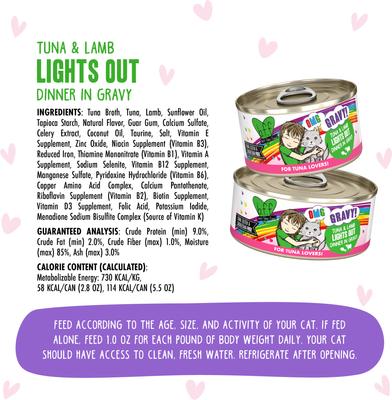 Show full view: BFF OMG Lights Out! Tuna & Lamb Wet Canned Cat Food, 2.8-oz can, case of 12 slide 5 of 12