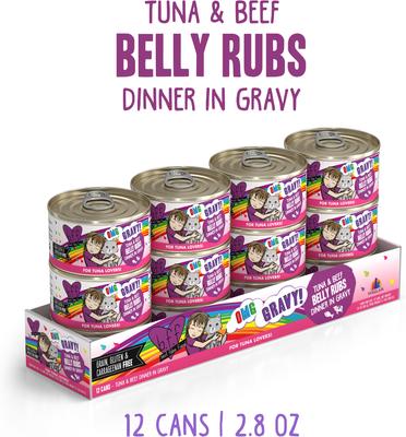 Show full view: BFF OMG Belly Rubs! Tuna & Beef Wet Canned Cat Food, 2.8-oz can, case of 12 slide 3 of 11