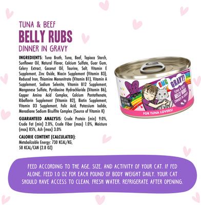 Show full view: BFF OMG Belly Rubs! Tuna & Beef Wet Canned Cat Food, 2.8-oz can, case of 12 slide 5 of 11