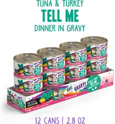 BFF OMG Tell Me! Tuna & Turkey Flavor Wet Canned Cat Food, 2.8-oz can, case of 12 slide 2 of 8