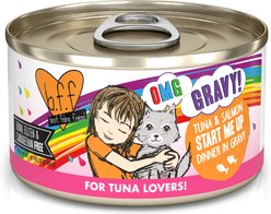BFF OMG Start Me Up! Tuna & Salmon Flavor Minced Grain-Free Wet Cat Food, 2.8-oz can, case of 12