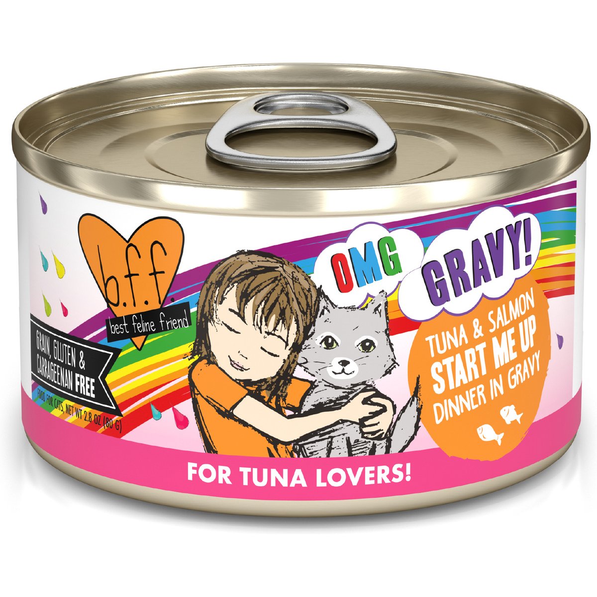 BFF OMG Start Me Up! Tuna & Salmon Flavor Minced Grain-Free Wet Cat Food, 2.8-oz can, case of 12