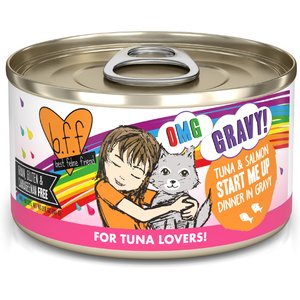 BFF OMG Start Me Up! Tuna & Salmon Flavor Minced Grain-Free Wet Cat Food, 2.8-oz can, case of 12