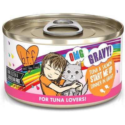 BFF BFF OMG Start Me Up! Tuna & Salmon Flavor Minced Grain-Free Wet Cat Food, 2.8-oz can, case of 12