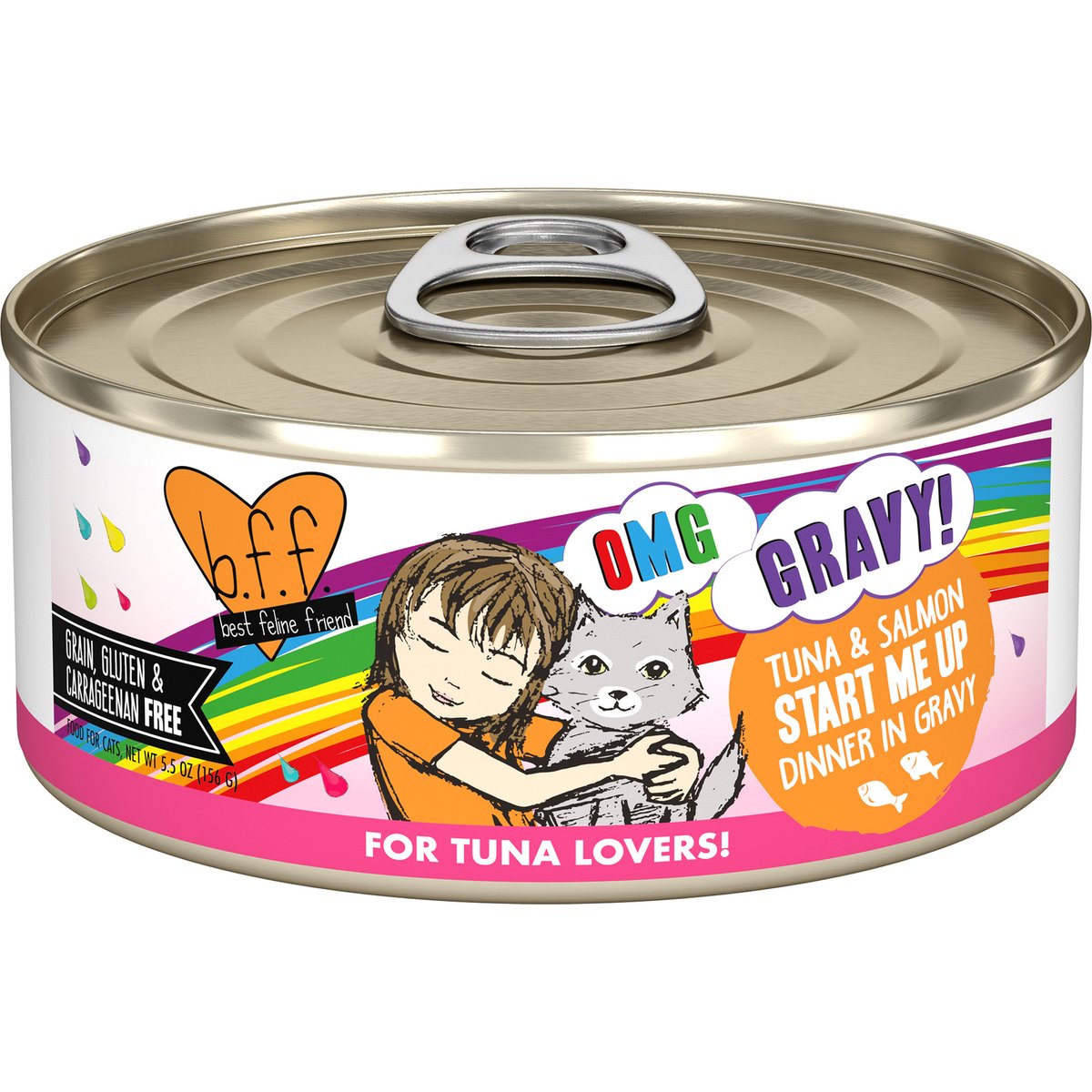BFF OMG Start Me Up! Tuna & Salmon Flavor Minced Grain-Free Wet Cat Food, 5.5-oz can, case of 8