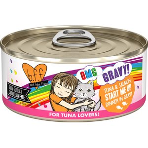 BFF OMG Start Me Up! Tuna & Salmon Flavor Minced Grain-Free Wet Cat Food, 5.5-oz can, case of 8