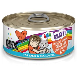 BFF OMG Crazy 4 U! Chicken & Salmon Dinner in Gravy Grain-Free Canned Cat Food, 5.5-oz, case of 8