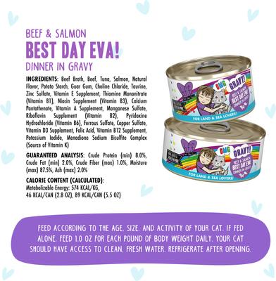 Show full view: BFF OMG Best Day Eva! Beef & Salmon Dinner in Gravy Grain-Free Canned Cat Food, 5.5-oz, case of 8 slide 5 of 12