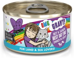BFF OMG Best Day Eva! Beef & Salmon Dinner in Gravy Grain-Free Canned Cat Food, 2.8-oz, case of 12