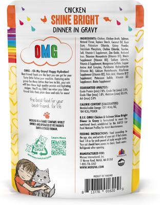Show full view: BFF OMG Shine Bright! Chicken & Salmon in Gravy Wet Cat Food Pouches, 2.8-oz pouch, 12 count slide 4 of 13