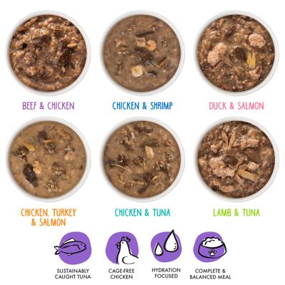 Show full view: BFF OMG Potluck O' Pouches Variety Pack Grain-Free Cat Food Pouches, 2.8-oz, pack of 12 slide 6 of 13