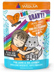 BFF OMG Purr-Fect Plannin'! Chicken, Turkey & Salmon Dinner in Gravy Grain-Free Cat Food Pouches, 2.8-oz, pack of 12
