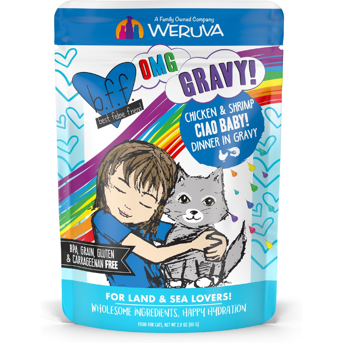 BFF OMG Ciao Baby! Chicken & Shrimp Dinner in Gravy Grain-Free Cat Food Pouches, 2.8-oz, pack of 12