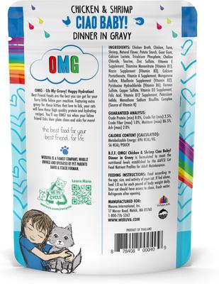 Show full view: BFF OMG Ciao Baby! Chicken & Shrimp Dinner in Gravy Grain-Free Cat Food Pouches, 2.8-oz, pack of 12 slide 4 of 13